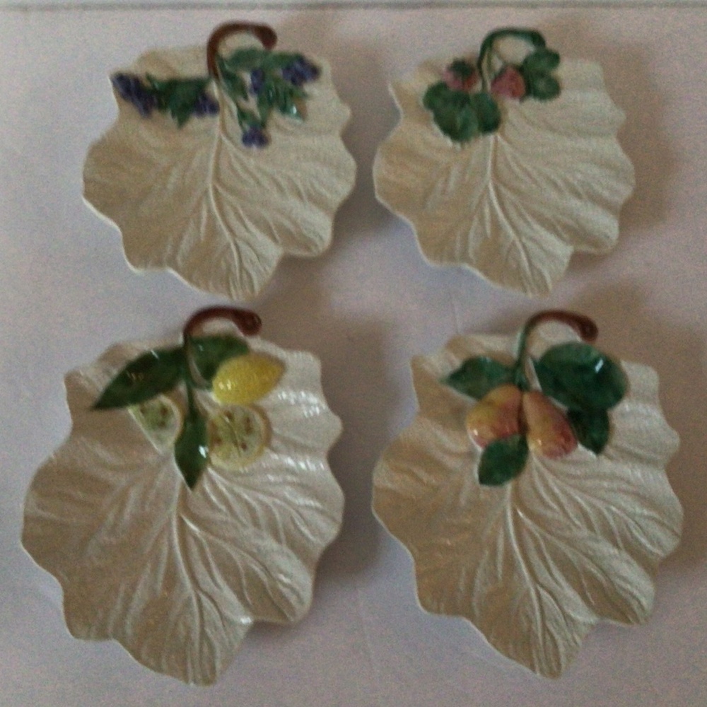 Italian Majolica Glazed Ceramic Leaf Dishes w 3D Fruit Embellisments—4
